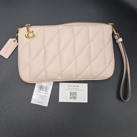 Coach Handbags - COACH CW580 Blush Pink Quilted Leather Pouch Clutch Wristlet NWT *NO Chain Strap